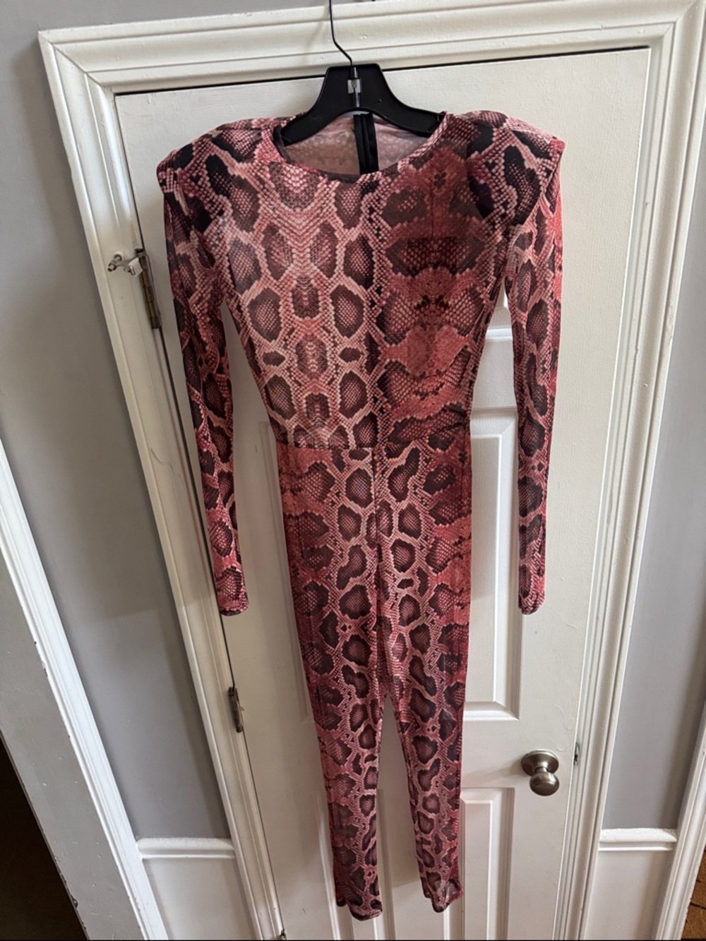 Pink Snake-Print Long-Sleeve Jumpsuit